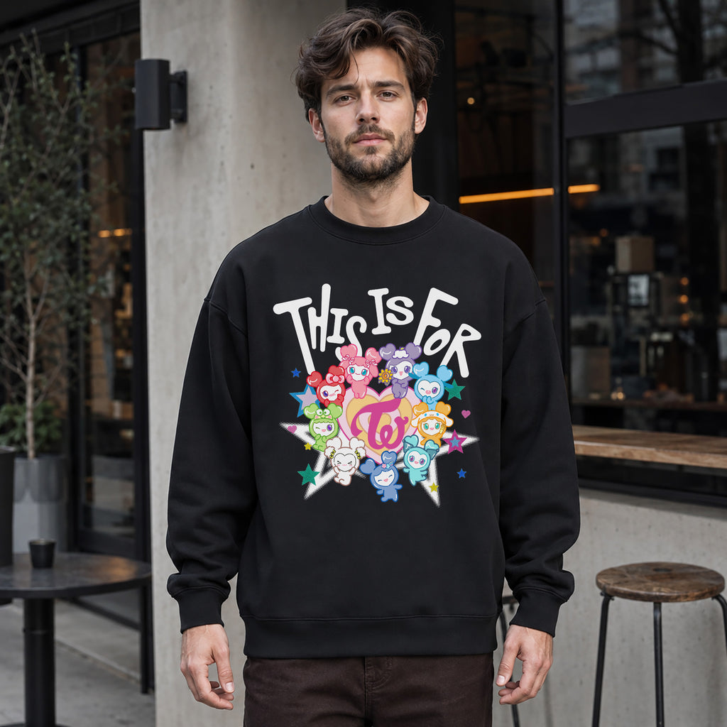TWICE Cute Lovelys This Is For Sweatshirt - Men Front view, Y2K kpop concert sweatshirt