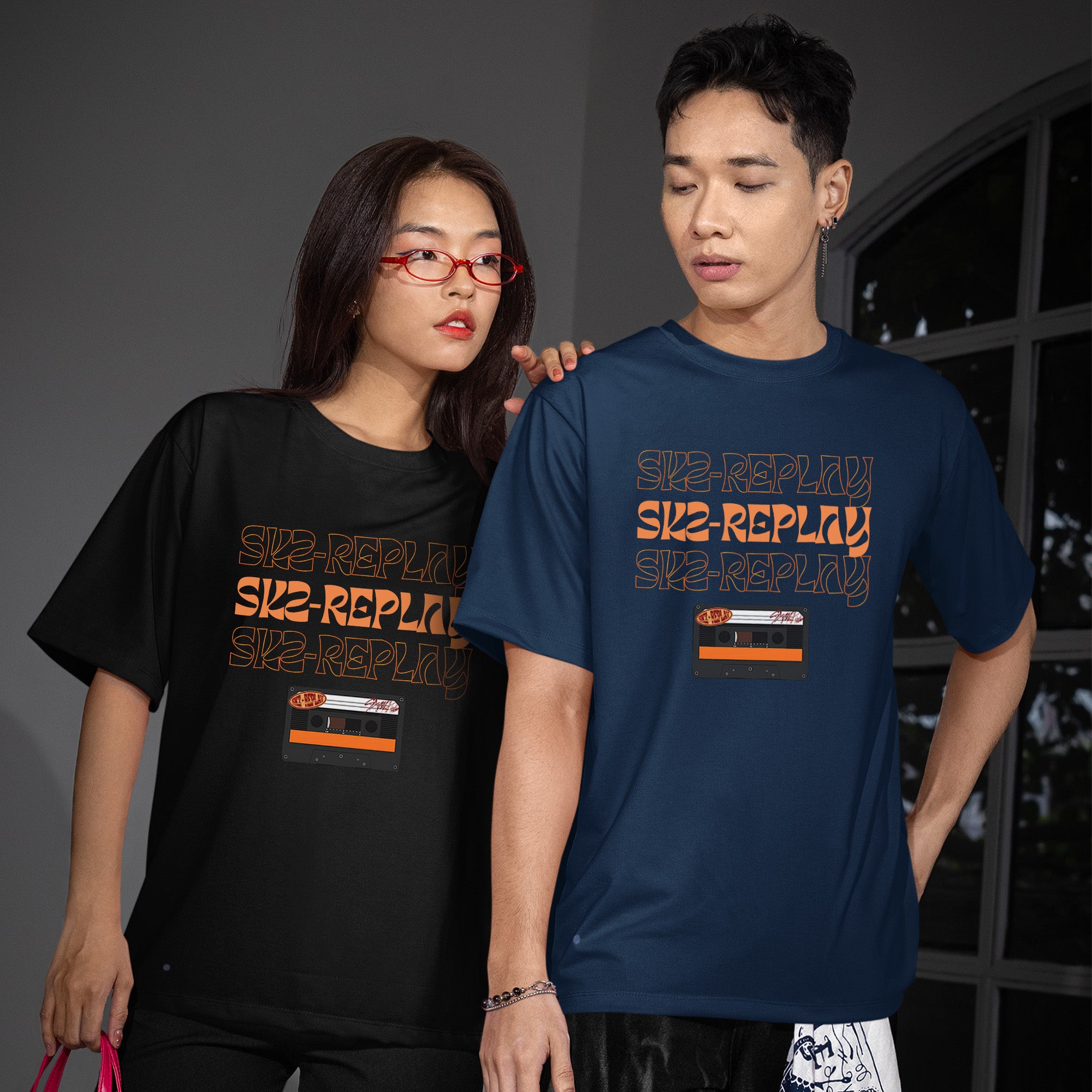 Stray Kids Replay T-Shirt - Couple view, Y2K kpop concert tee