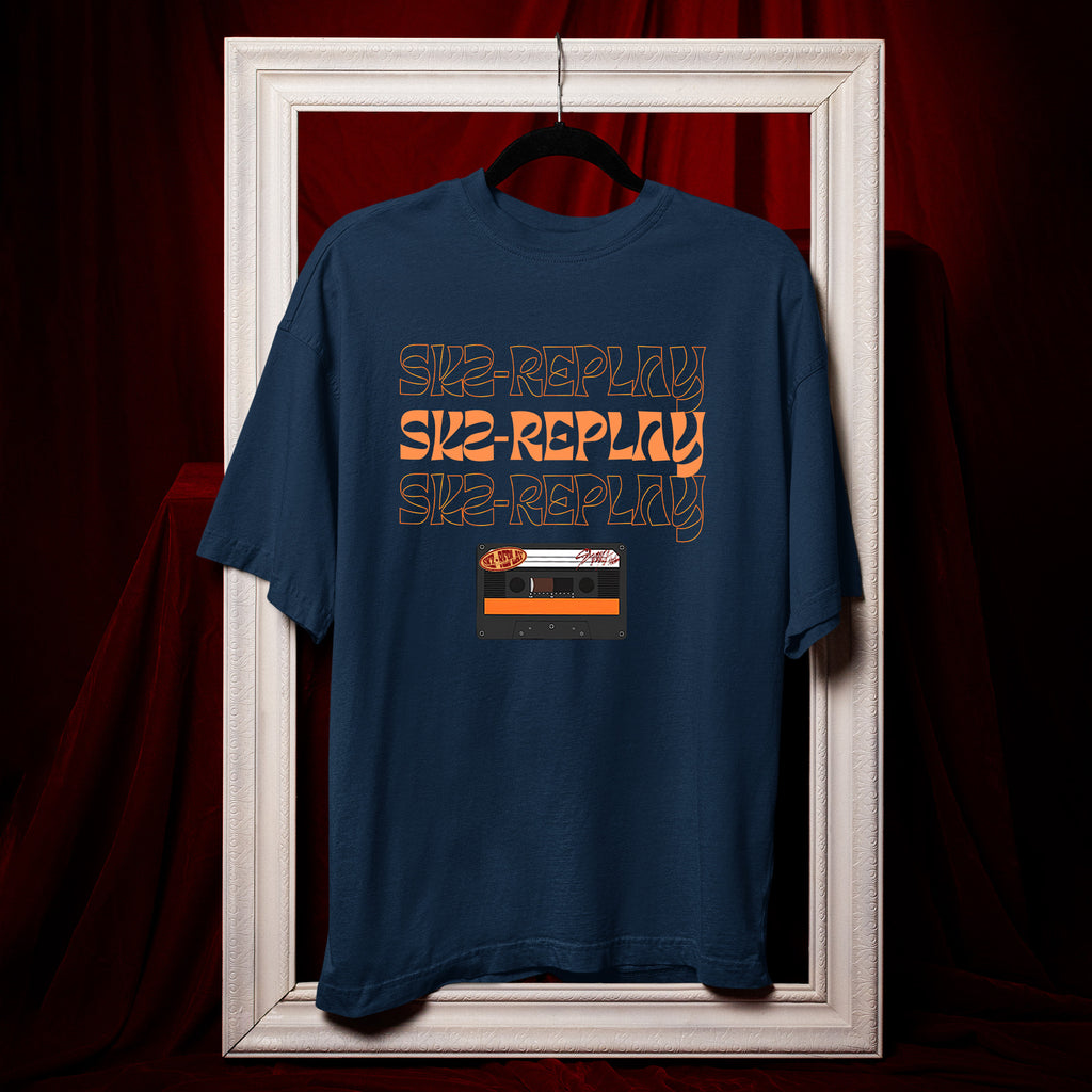 Stray Kids Replay T-Shirt - Hang view, Y2K kpop concert tee