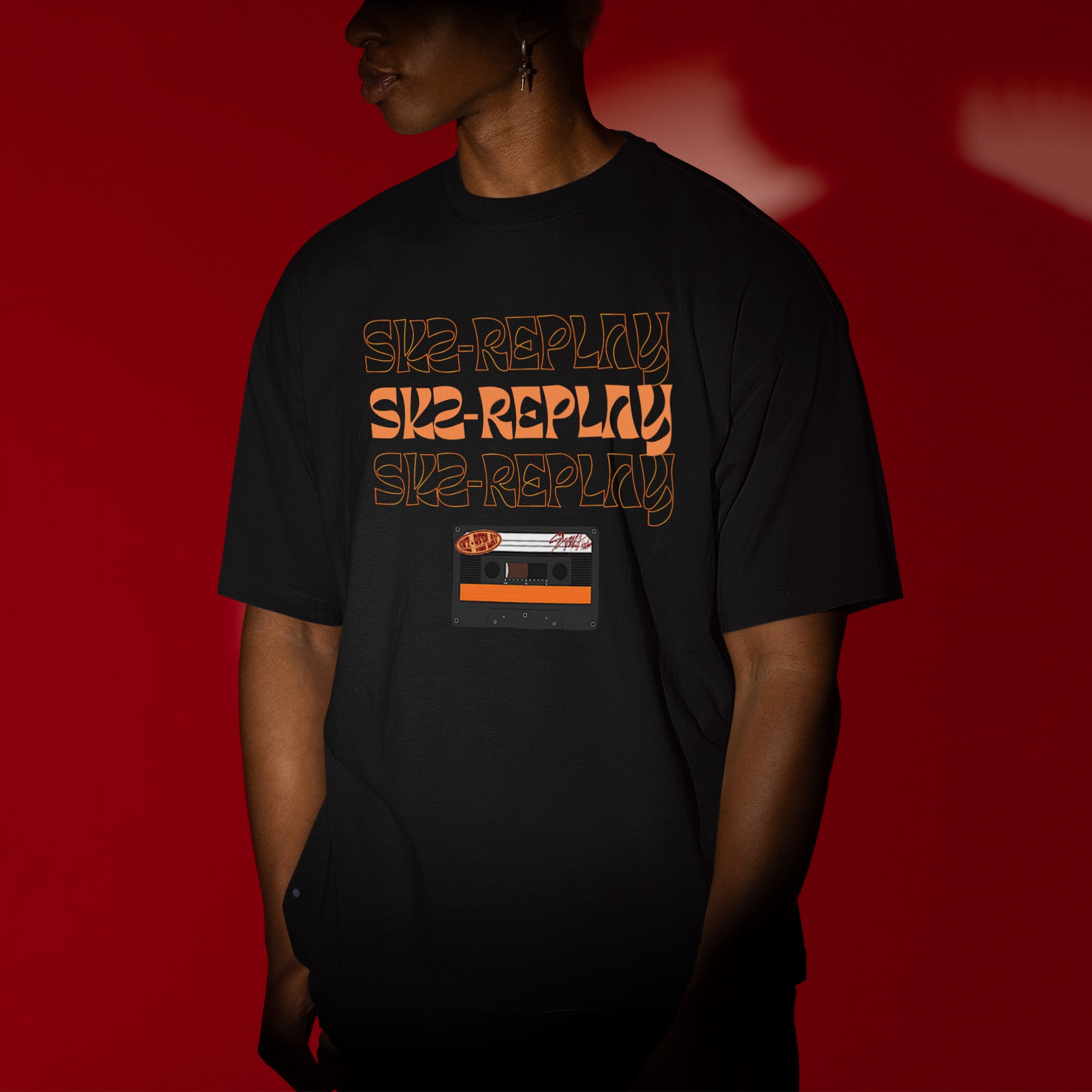 Stray Kids Replay T-Shirt - Men view, Y2K kpop concert tee