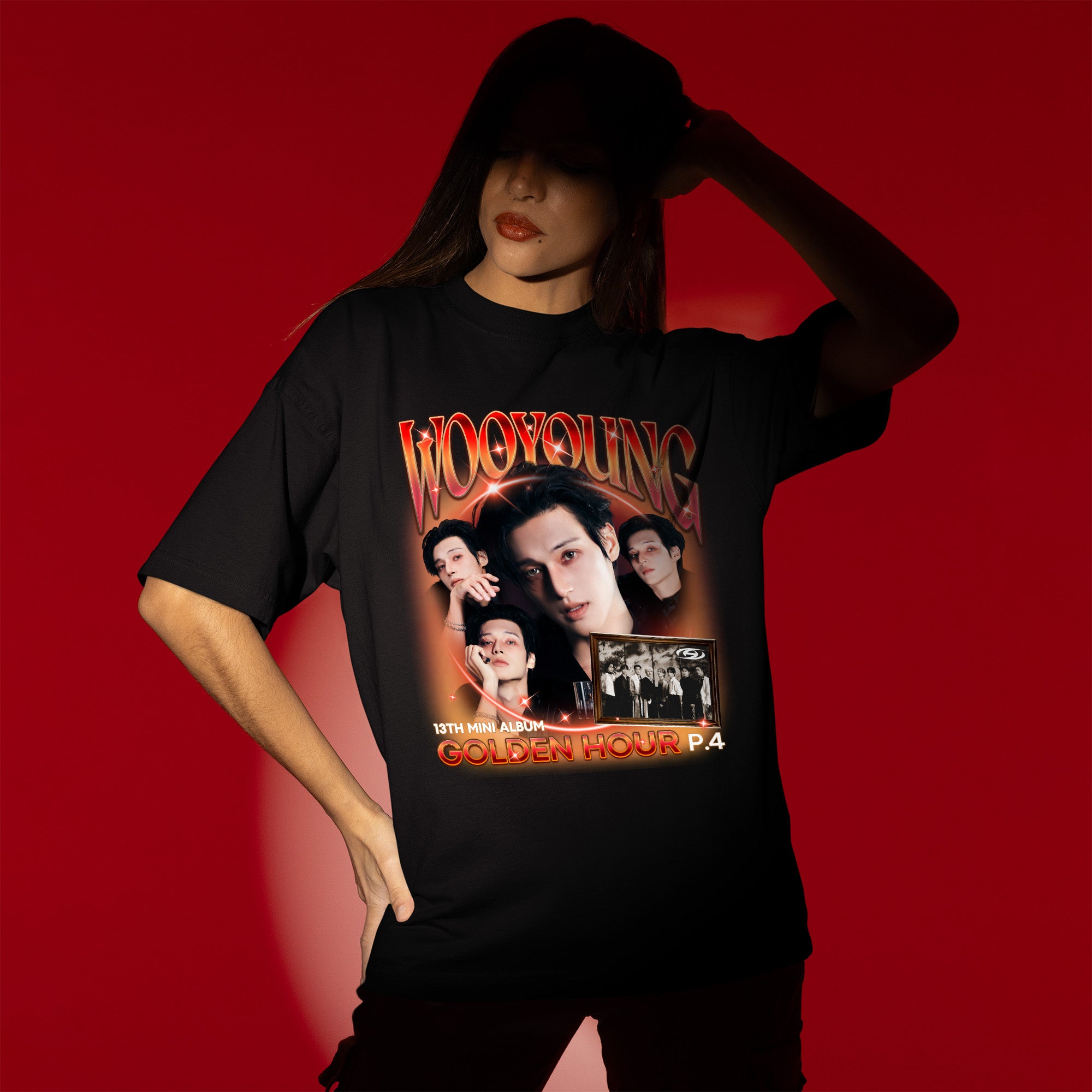 ATEEZ Wooyoung Golden Hour Part 4 T-Shirt - Women view, Y2K kpop concert tee