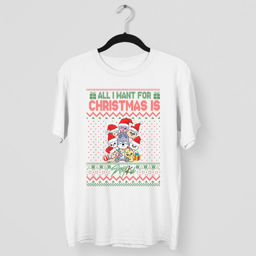 Stray Kids All I Want For Christmas Is Skzoo T-Shirt - Main view, Y2K kpop concert tee