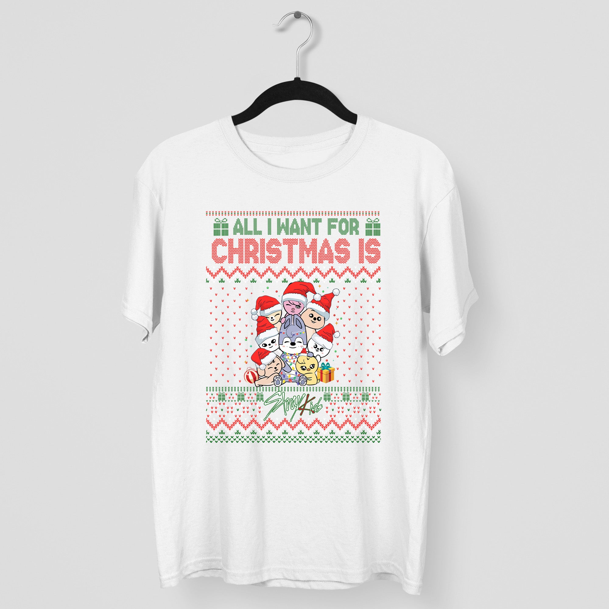 Stray Kids All I Want For Christmas Is Skzoo T-Shirt - Main view, Y2K kpop concert tee