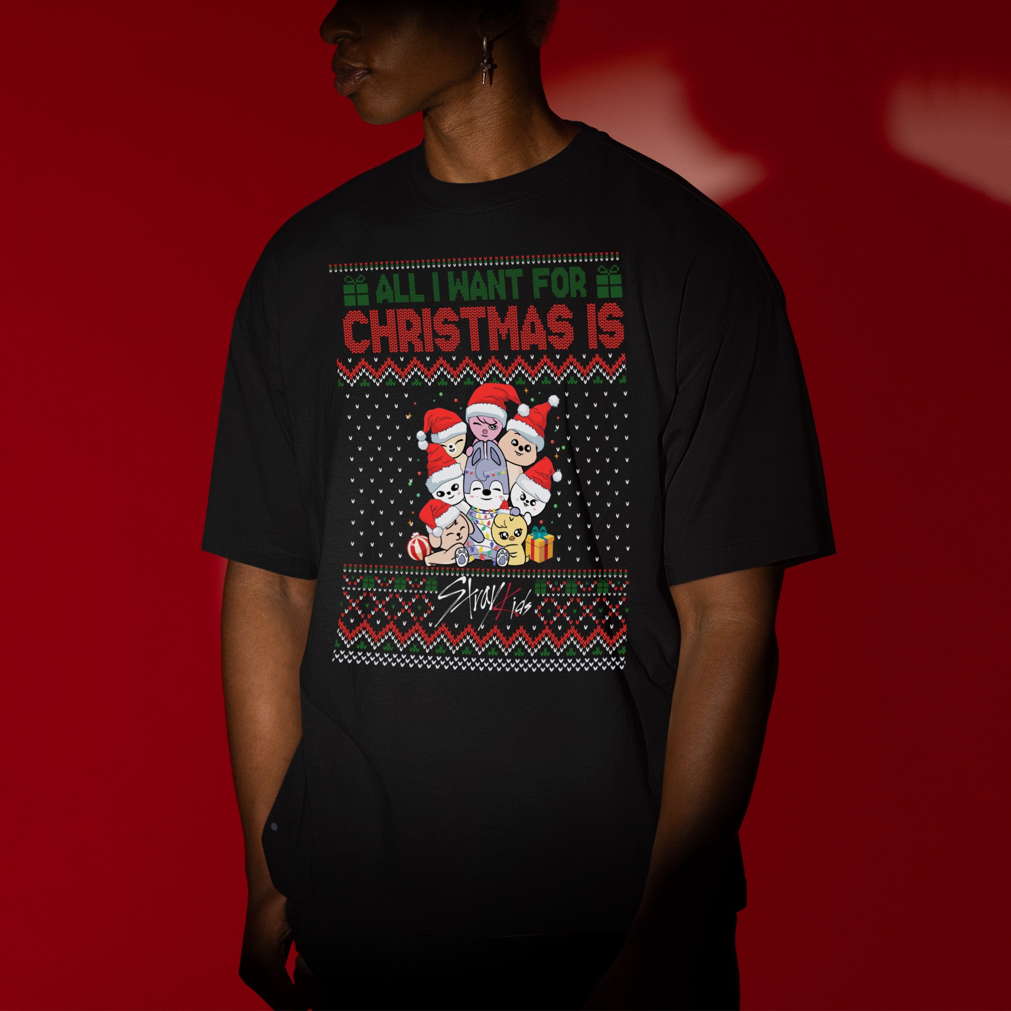 Stray Kids All I Want For Christmas Is Skzoo T-Shirt - Men view, Y2K kpop concert tee