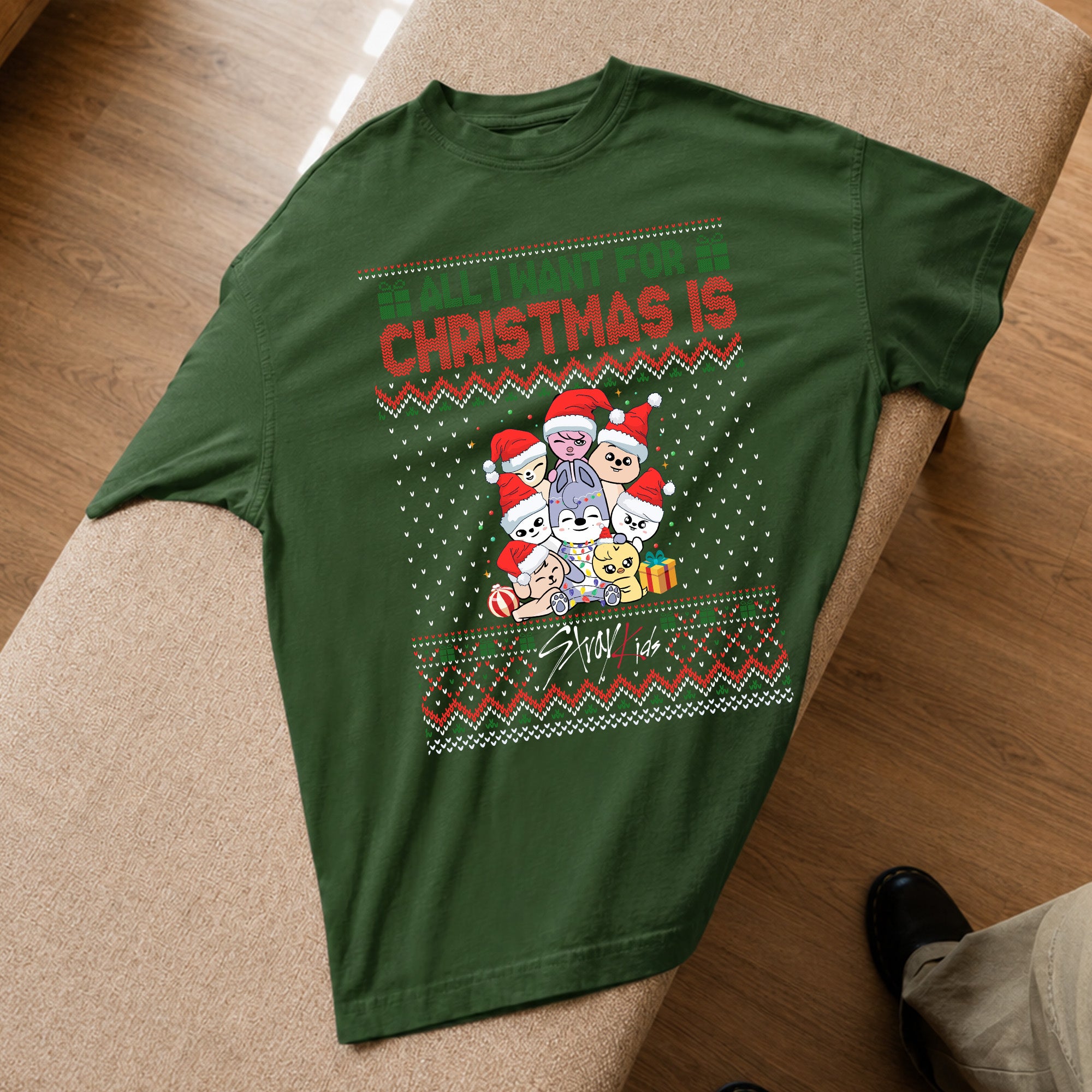 Stray Kids All I Want For Christmas Is Skzoo T-Shirt - Spread view, Y2K kpop concert tee