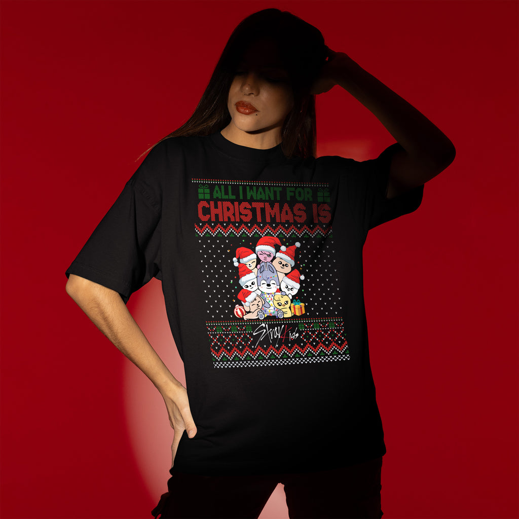 Stray Kids All I Want For Christmas Is Skzoo T-Shirt - Women view, Y2K kpop concert tee