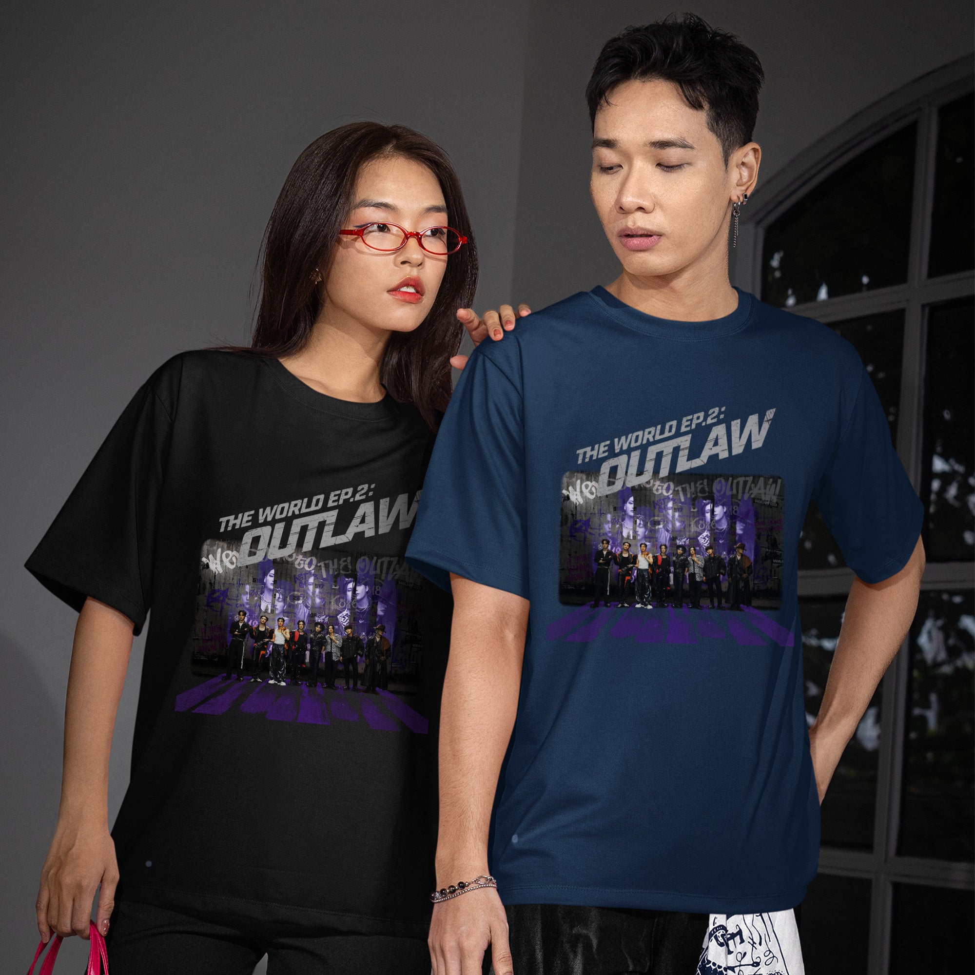 ATEEZ The World Ep2 Album Print T-Shirt - Couple view, Y2K kpop concert tee