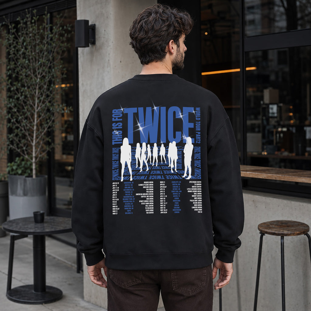 TWICE This Is For World Tour Part 2 2026 Sweatshirt - Men Back view, Y2K kpop concert sweatshirt