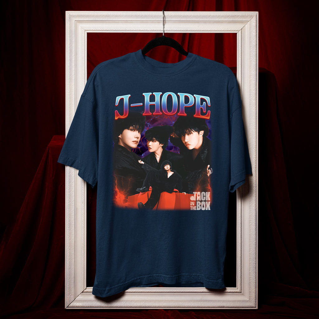 BTS J-Hope Jack In The Box Graphic T-Shirt - Hang view, Y2K kpop concert tee