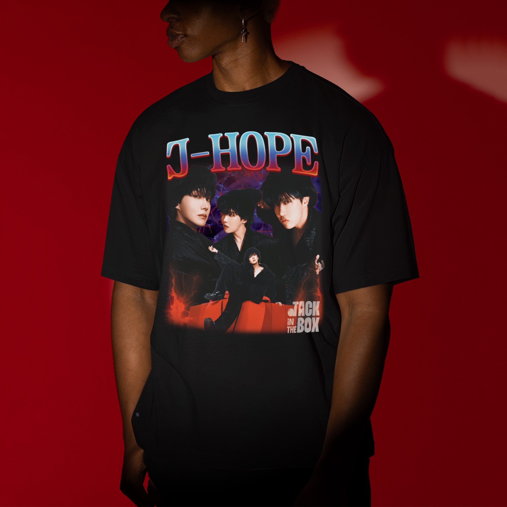 BTS J-Hope Jack In The Box Graphic T-Shirt - Men view, Y2K kpop concert tee