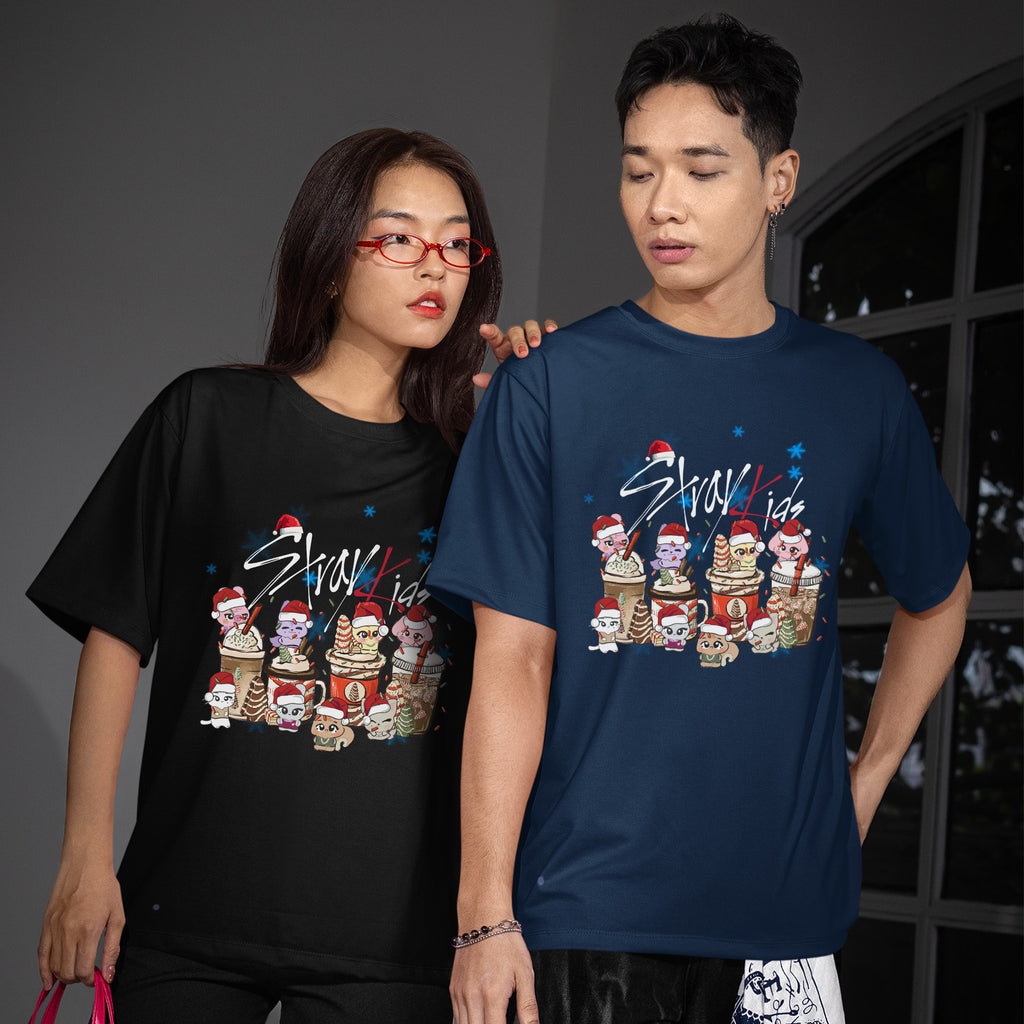Stray Kids Xmas Cup Skzoo T-Shirt - Couple view, Y2K kpop concert tee