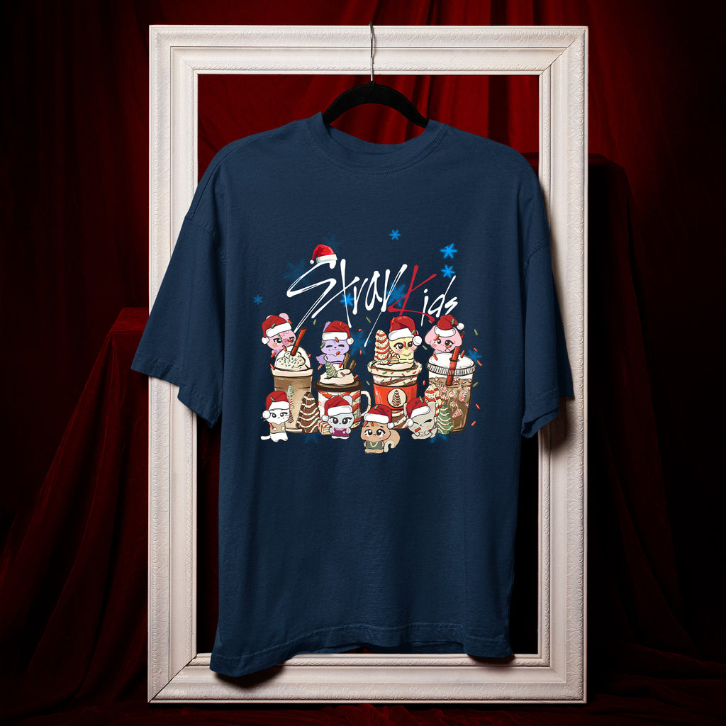 Stray Kids Xmas Cup Skzoo T-Shirt - Hang view, Y2K kpop concert tee