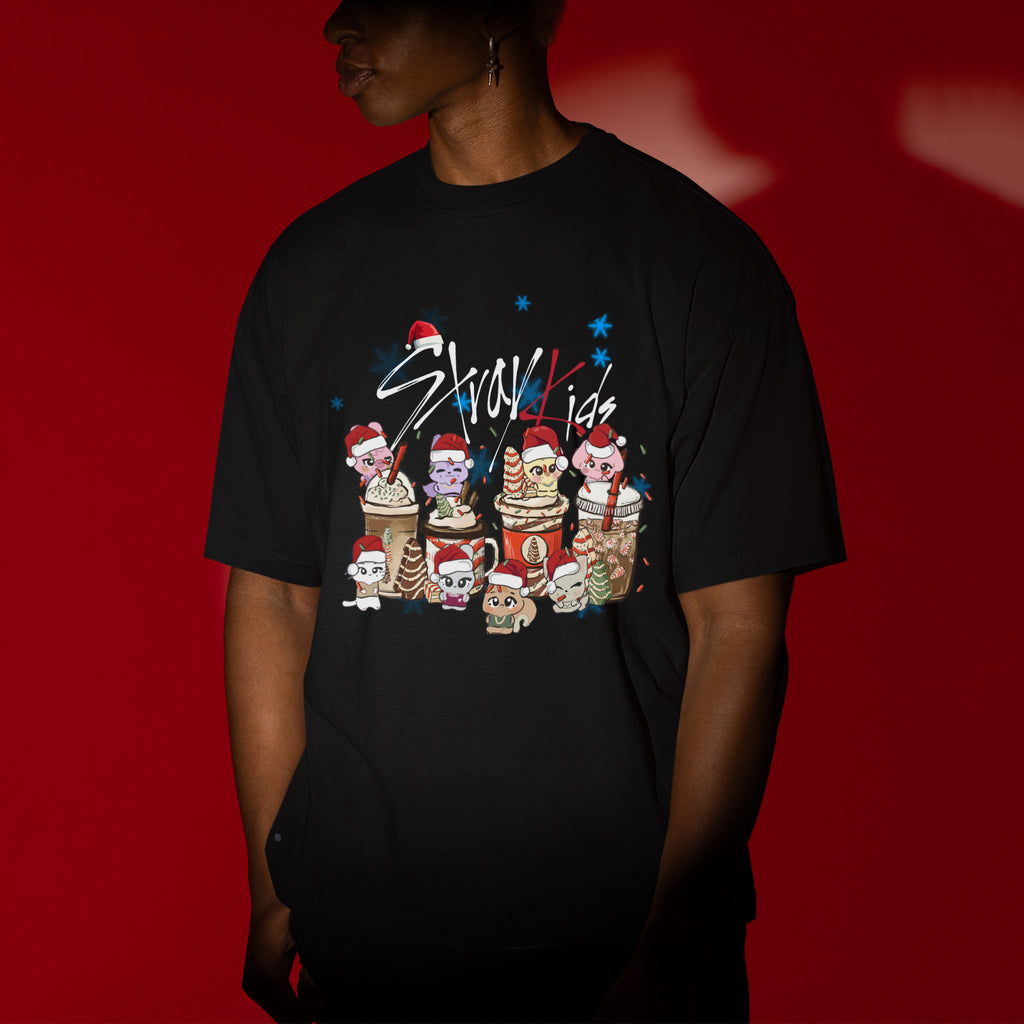 Stray Kids Xmas Cup Skzoo T-Shirt - Men view, Y2K kpop concert tee