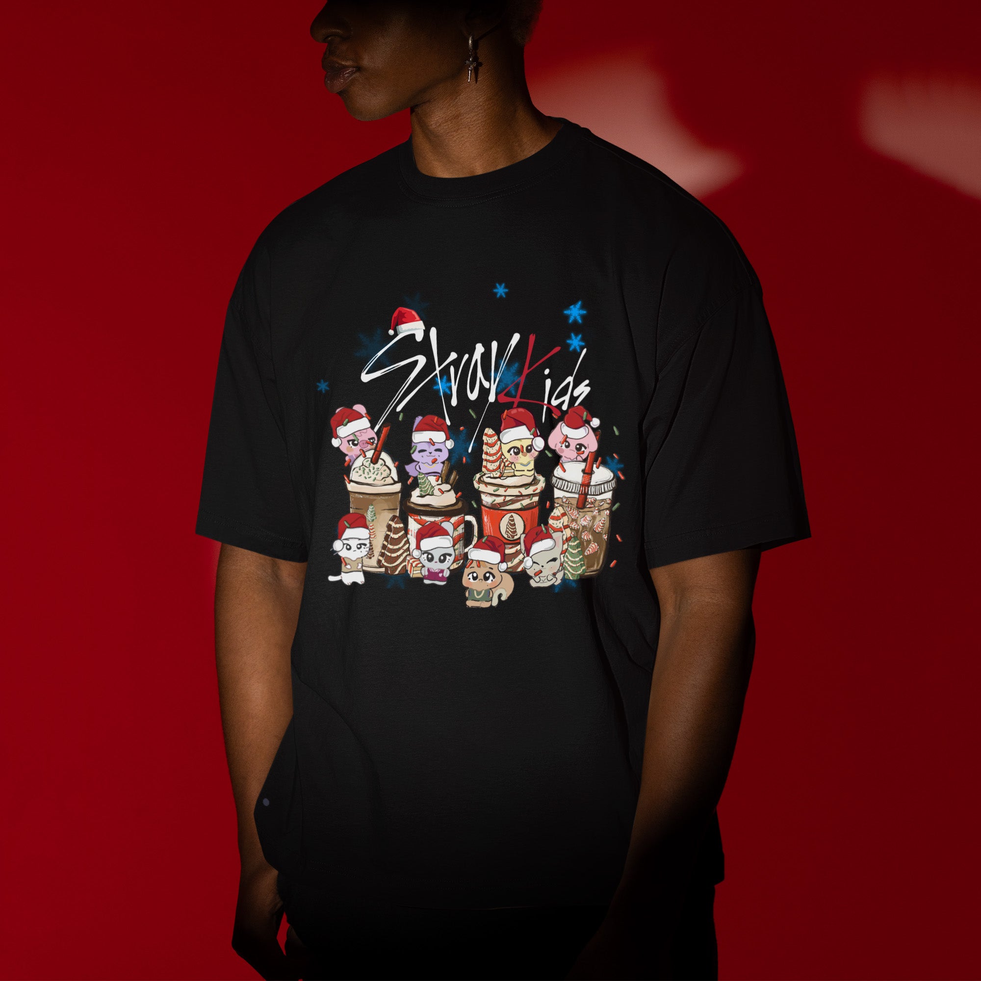 Stray Kids Xmas Cup Skzoo T-Shirt - Men view, Y2K kpop concert tee