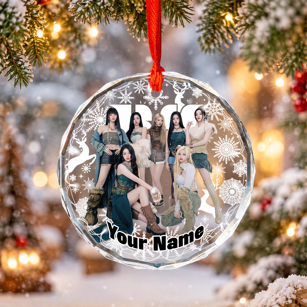 BABYMONSTER Silver Snowflake Custom Name Ornament - glass round ornament, fan-made kpop personalized Christmas ornament