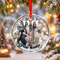 BABYMONSTER Silver Snowflake Custom Name Ornament - glass round ornament, fan-made kpop personalized Christmas ornament