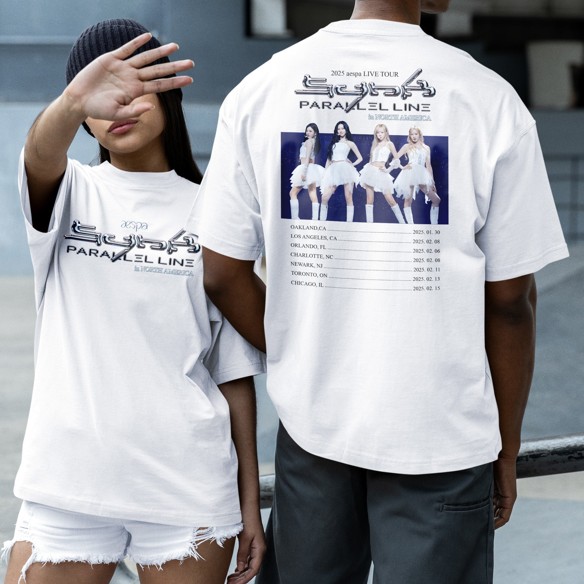 AESPA Live Tour 2025 In America T-Shirt - Couple 2 view, Y2K kpop concert tee