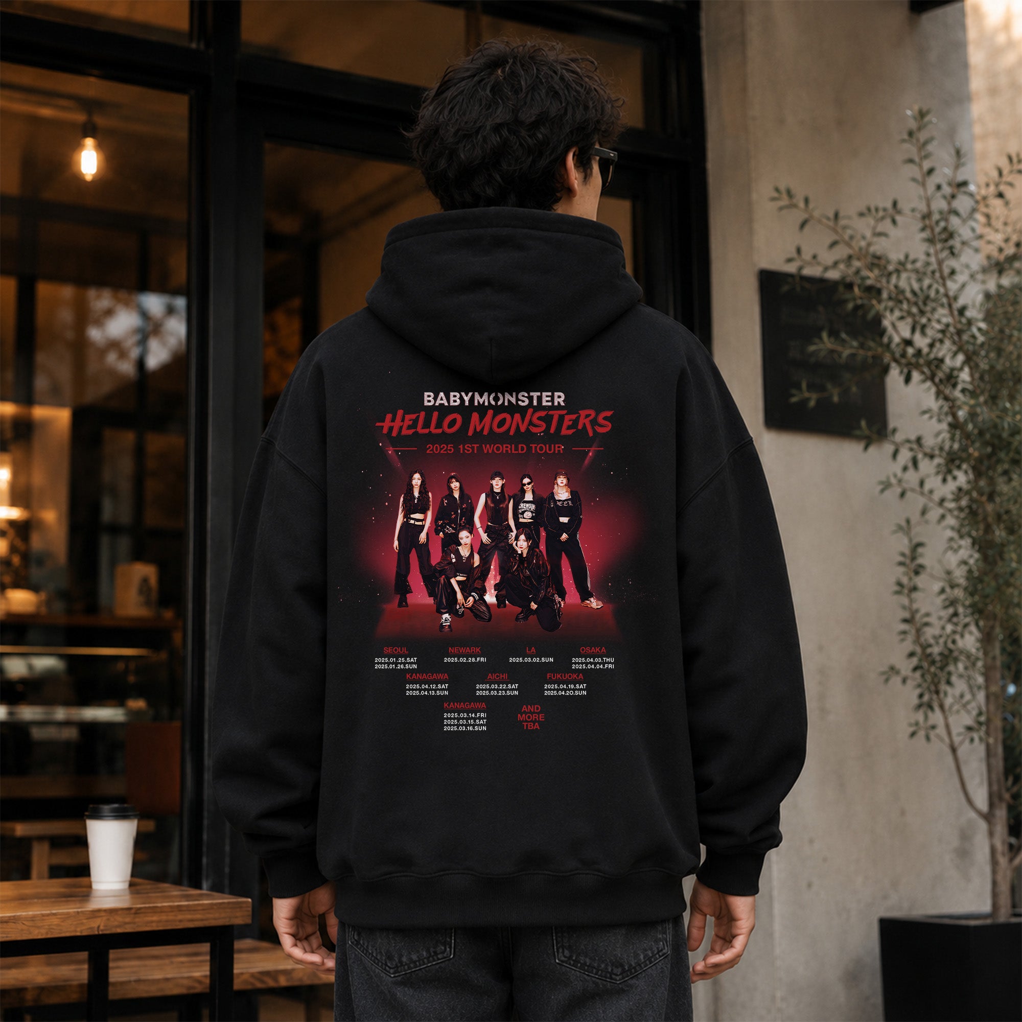 BABYMONSTER first tour Hoodie - Men Back view, Y2K kpop concert hoodie