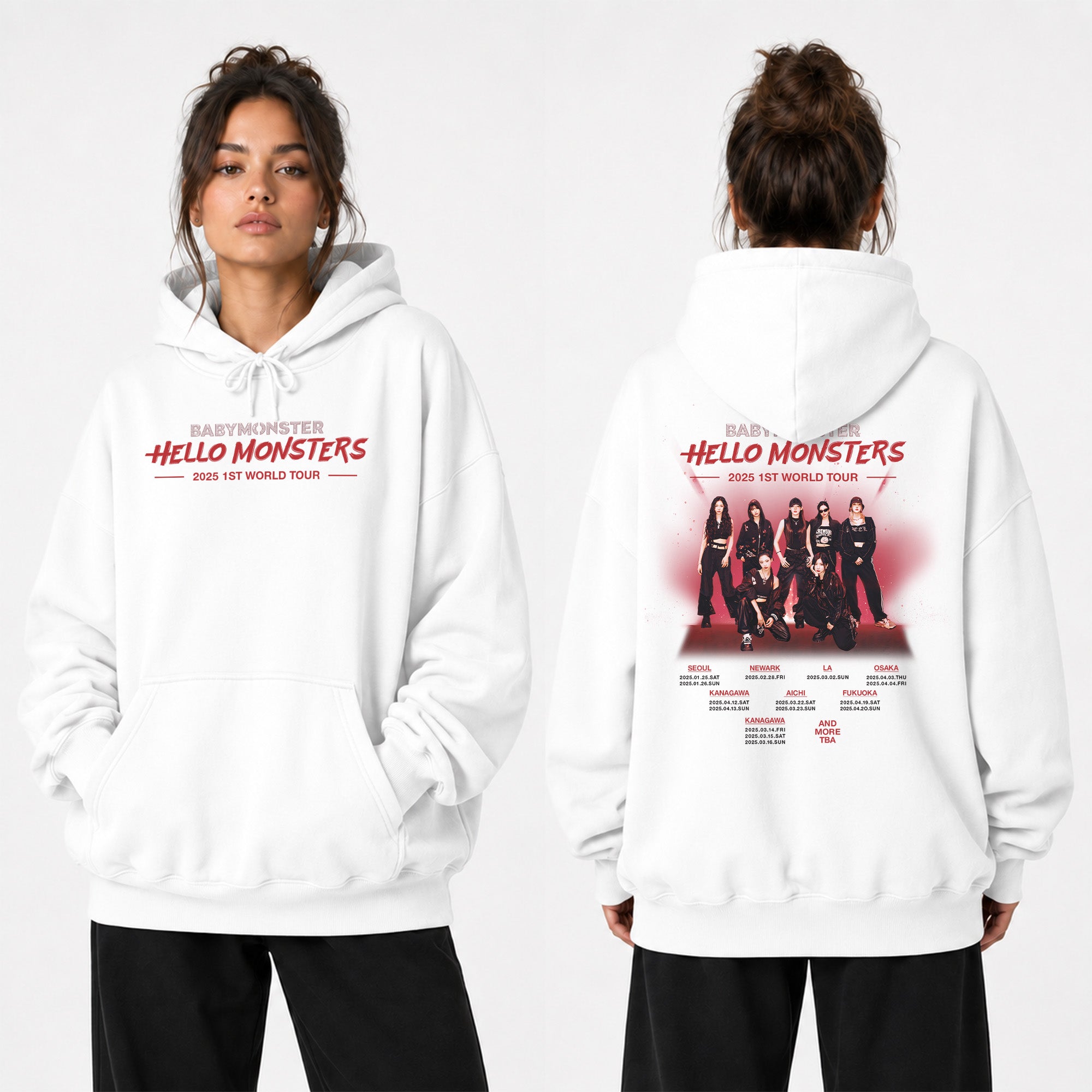 BABYMONSTER first tour Hoodie - Women view, Y2K kpop concert hoodie