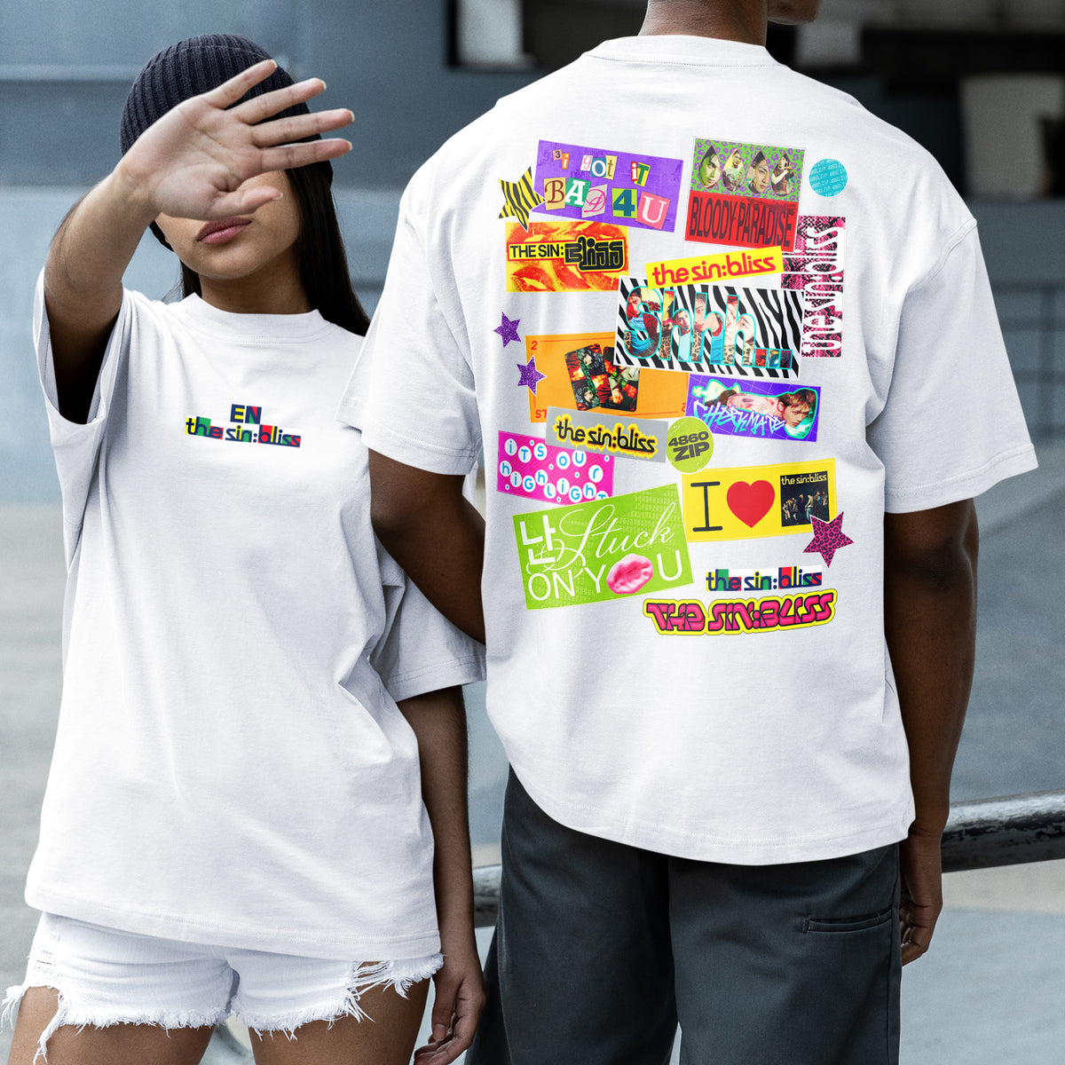 ENHYPEN THE SIN BLISS Stickers T-Shirt - Couple 2 view, Y2K kpop concert tee