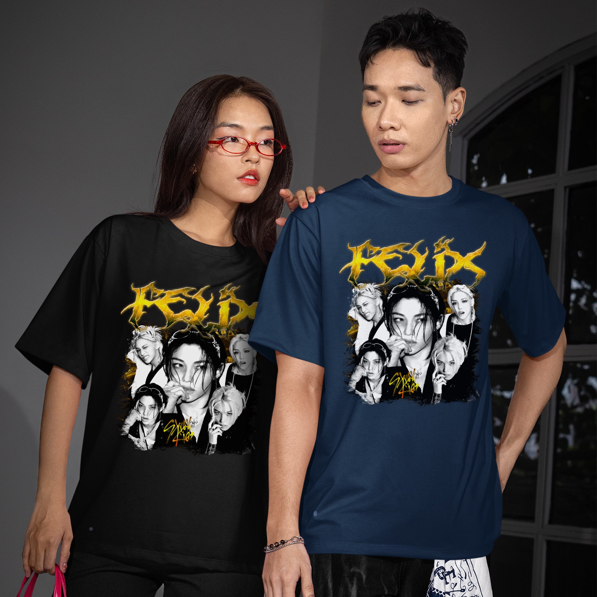 Stray Kids Graphic Felix T-Shirt - Couple view, Y2K kpop concert tee
