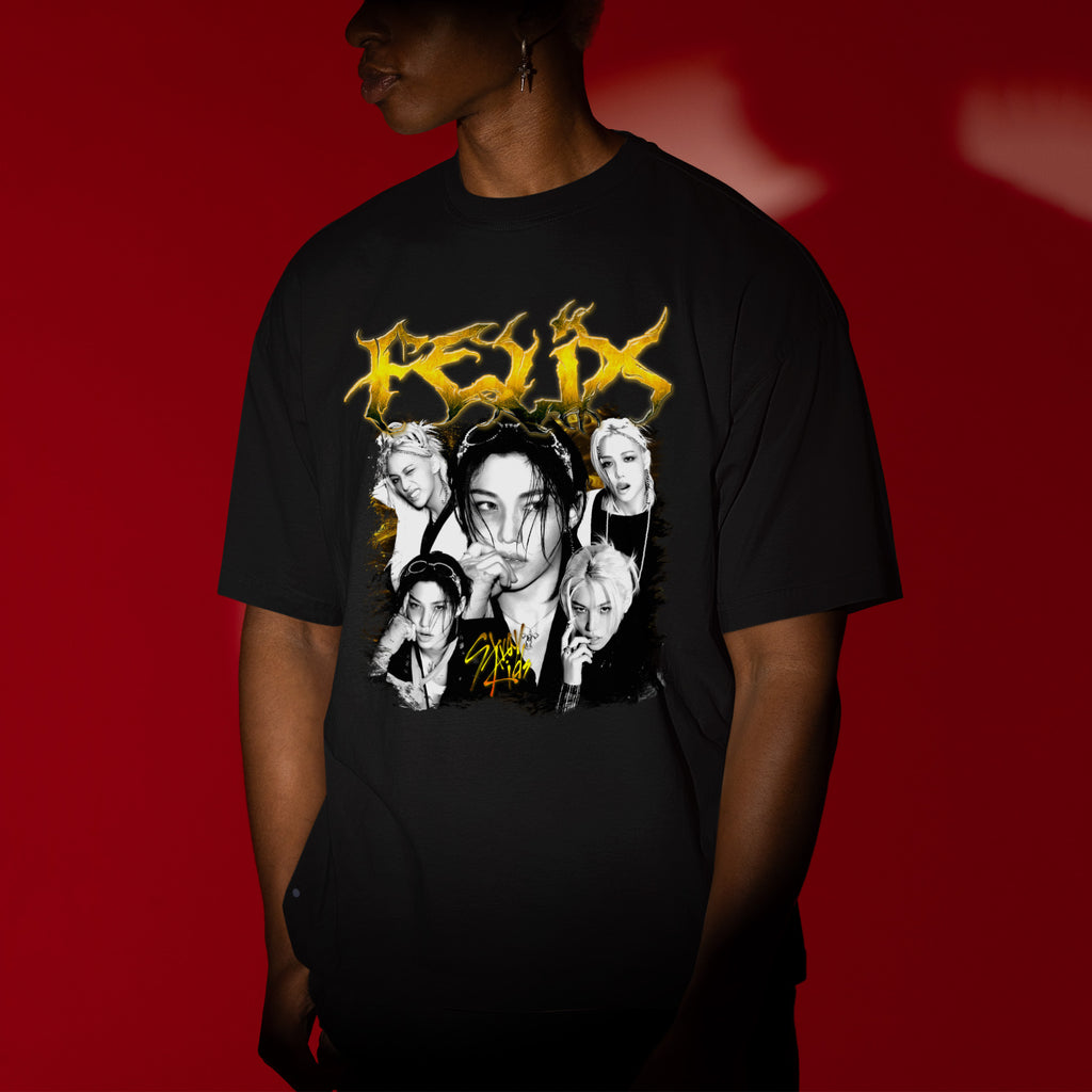 Stray Kids Graphic Felix T-Shirt - Men view, Y2K kpop concert tee
