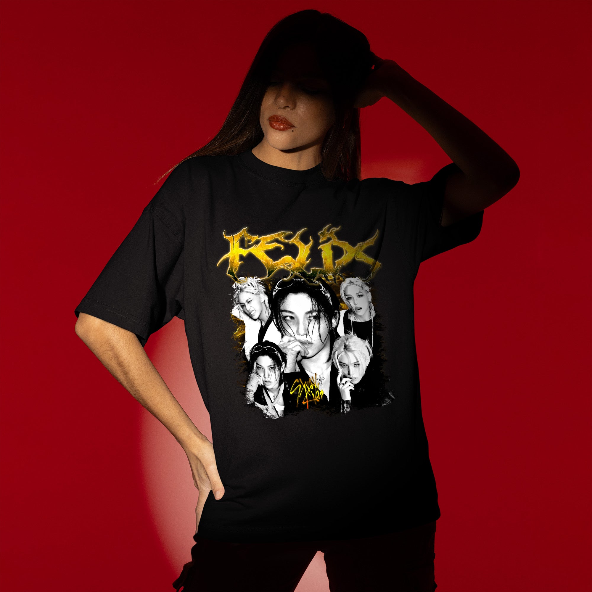 Stray Kids Graphic Felix T-Shirt - Women view, Y2K kpop concert tee