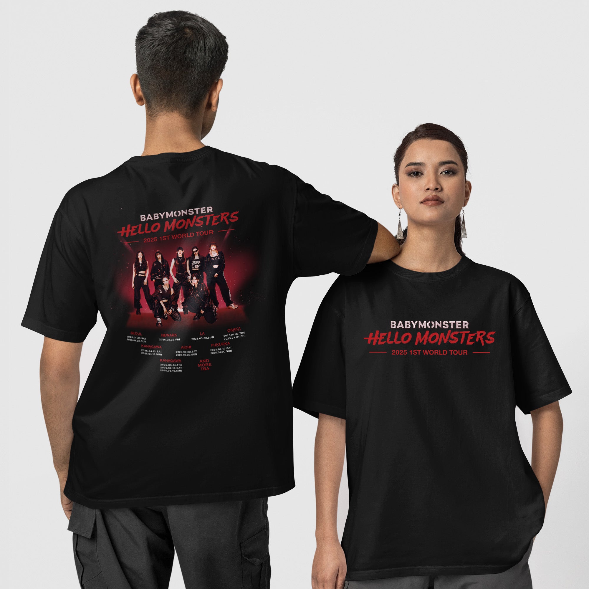 BABYMONSTER Hello Monsters 1st Tour T-Shirt - Couple 1 view, Y2K kpop concert tee