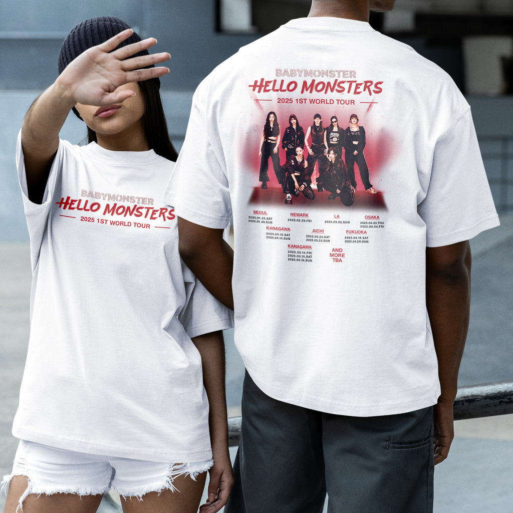 BABYMONSTER Hello Monsters 1st Tour T-Shirt - Couple 2 view, Y2K kpop concert tee