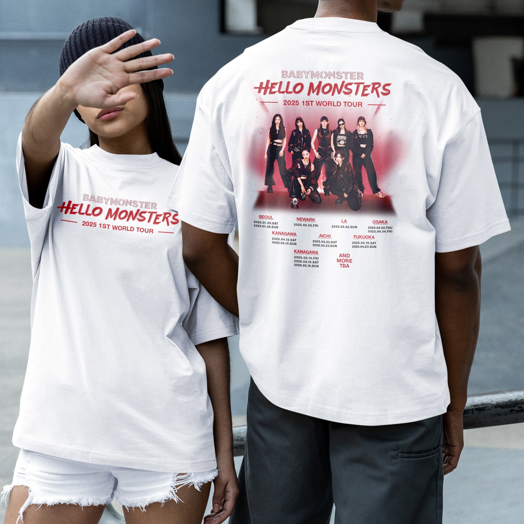 BABYMONSTER Hello Monsters 1st Tour T-Shirt - Couple 2 view, Y2K kpop concert tee