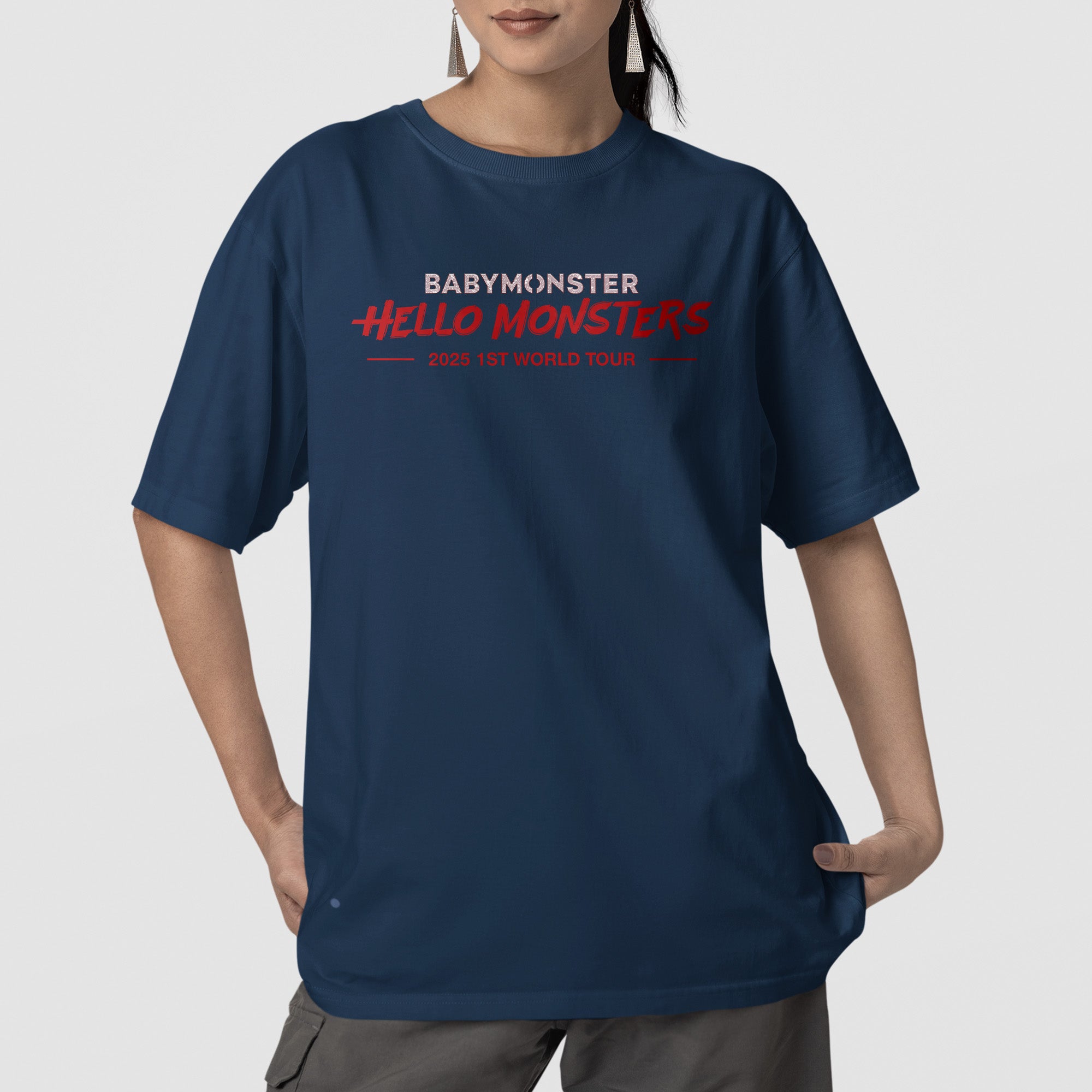 BABYMONSTER Hello Monsters 1st Tour T-Shirt - Front view, Y2K kpop concert tee