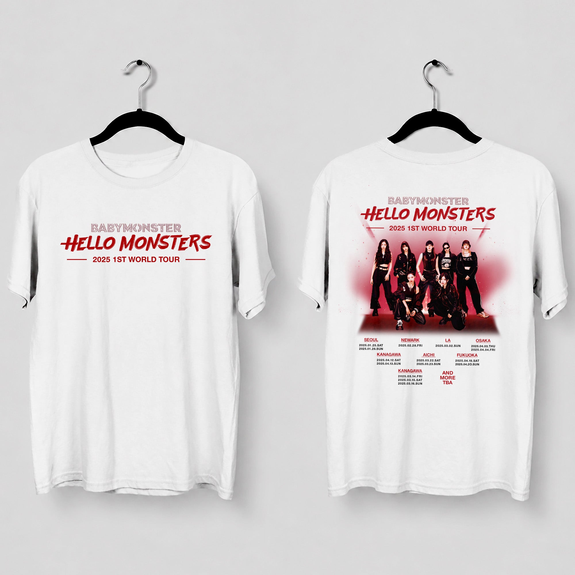 BABYMONSTER Hello Monsters 1st Tour T-Shirt - Main view, Y2K kpop concert tee