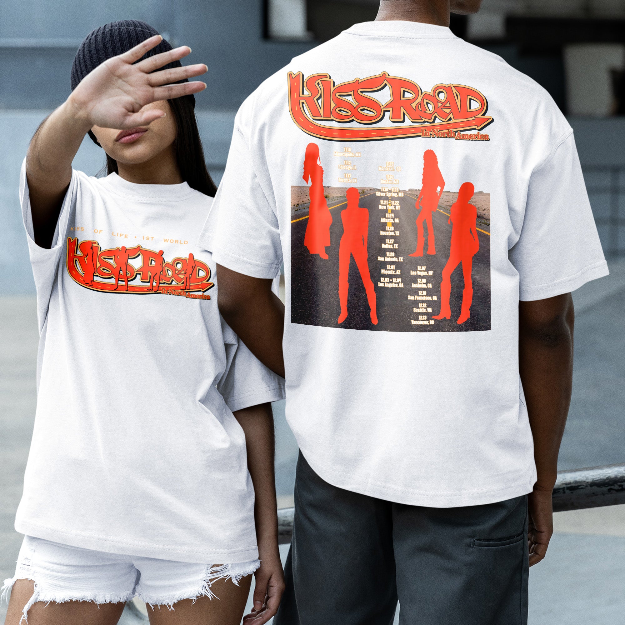 Kiss Of Life Kiss Road T-Shirt - Couple 2 view, Y2K kpop concert tee