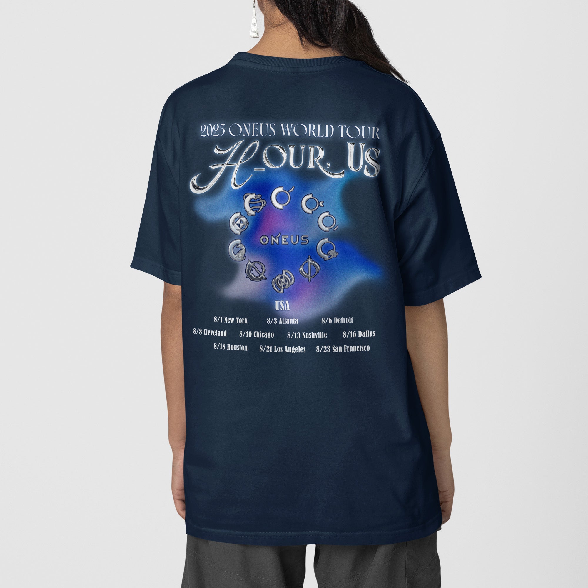 ONEUS World Tour Hour Us in USA T-Shirt - Back view, Y2K kpop concert tee