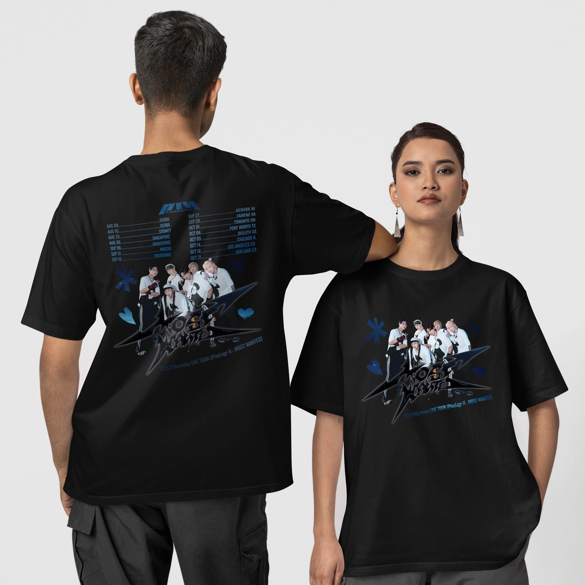 P1Harmony P1ustage H : Most Wanted Tour 2025 T-Shirt - Couple 1 view, Y2K kpop concert tee
