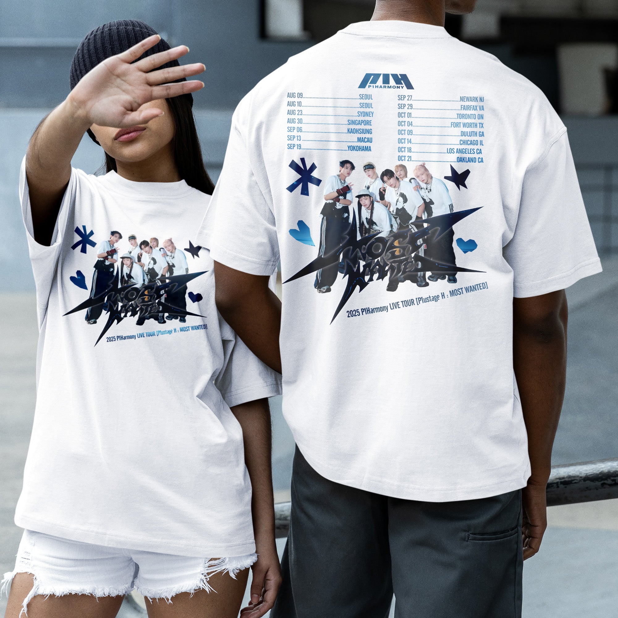P1Harmony P1ustage H : Most Wanted Tour 2025 T-Shirt - Couple 2 view, Y2K kpop concert tee