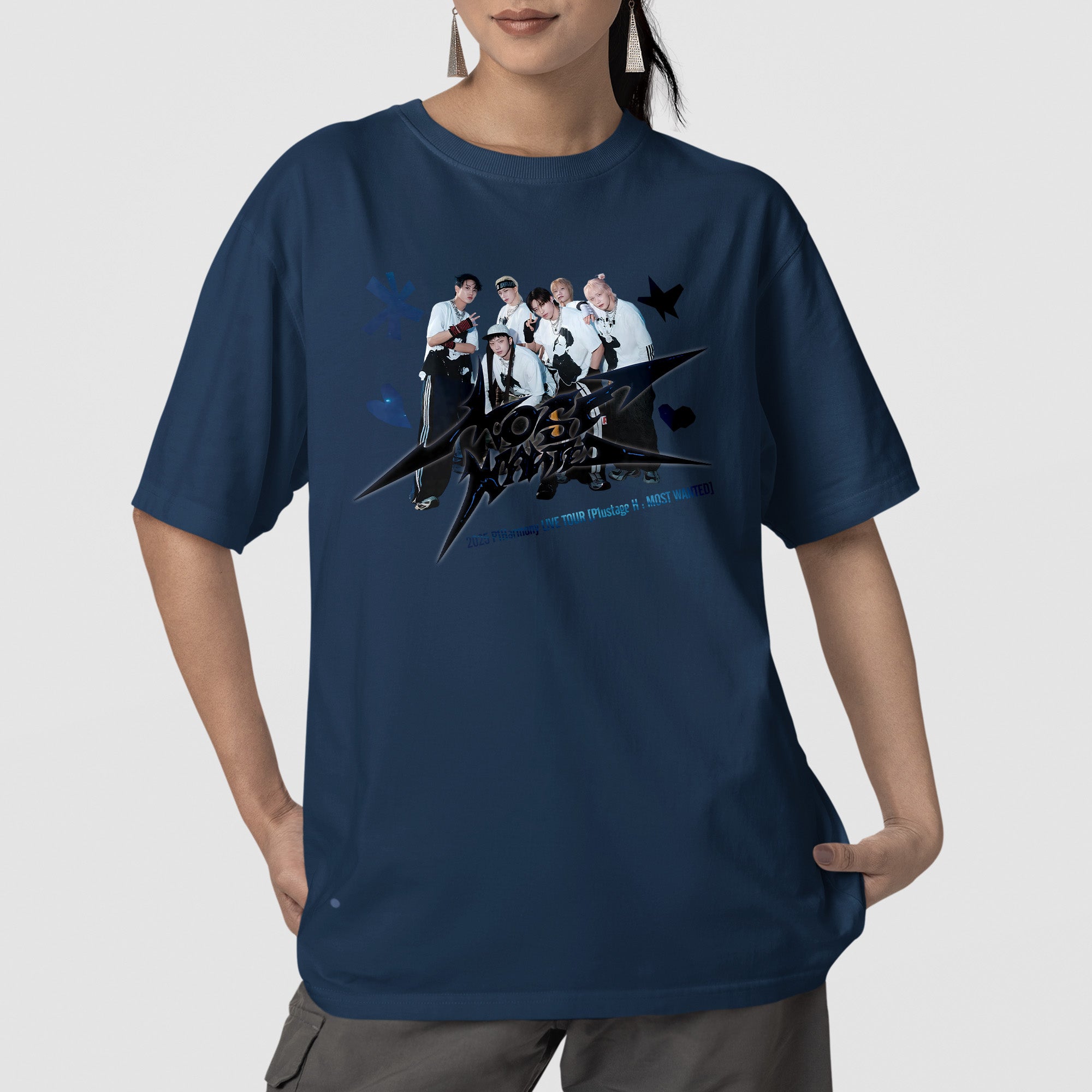 P1Harmony P1ustage H : Most Wanted Tour 2025 T-Shirt - Front view, Y2K kpop concert tee