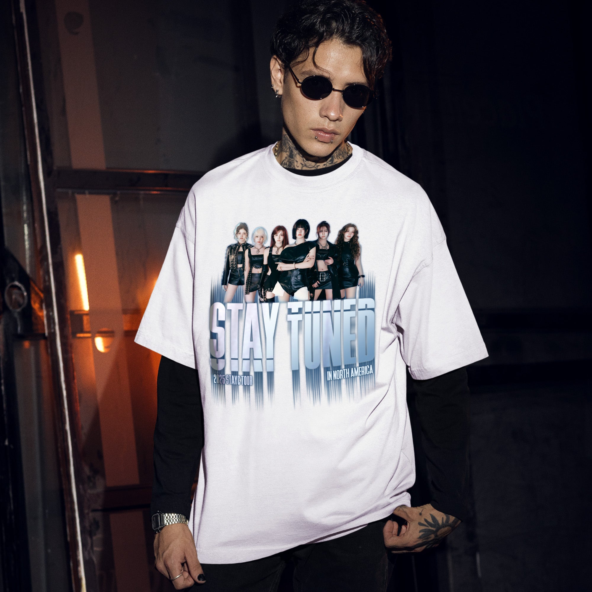 STAYC Tour In North America 2025 T-Shirt - Men Front view, Y2K kpop concert tee