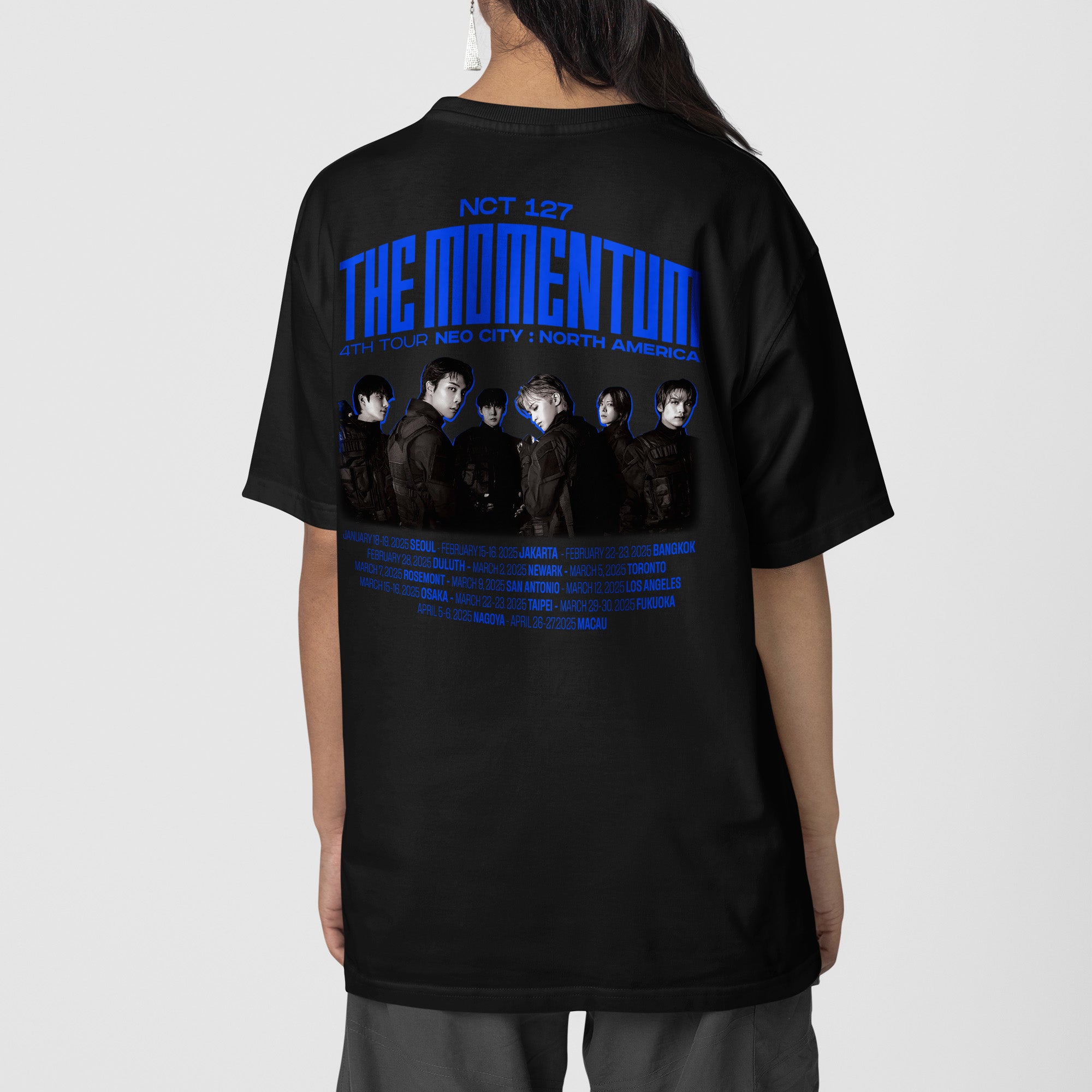 NCT 127 The Momentum Tour In US T-Shirt - Back view, Y2K kpop concert tee