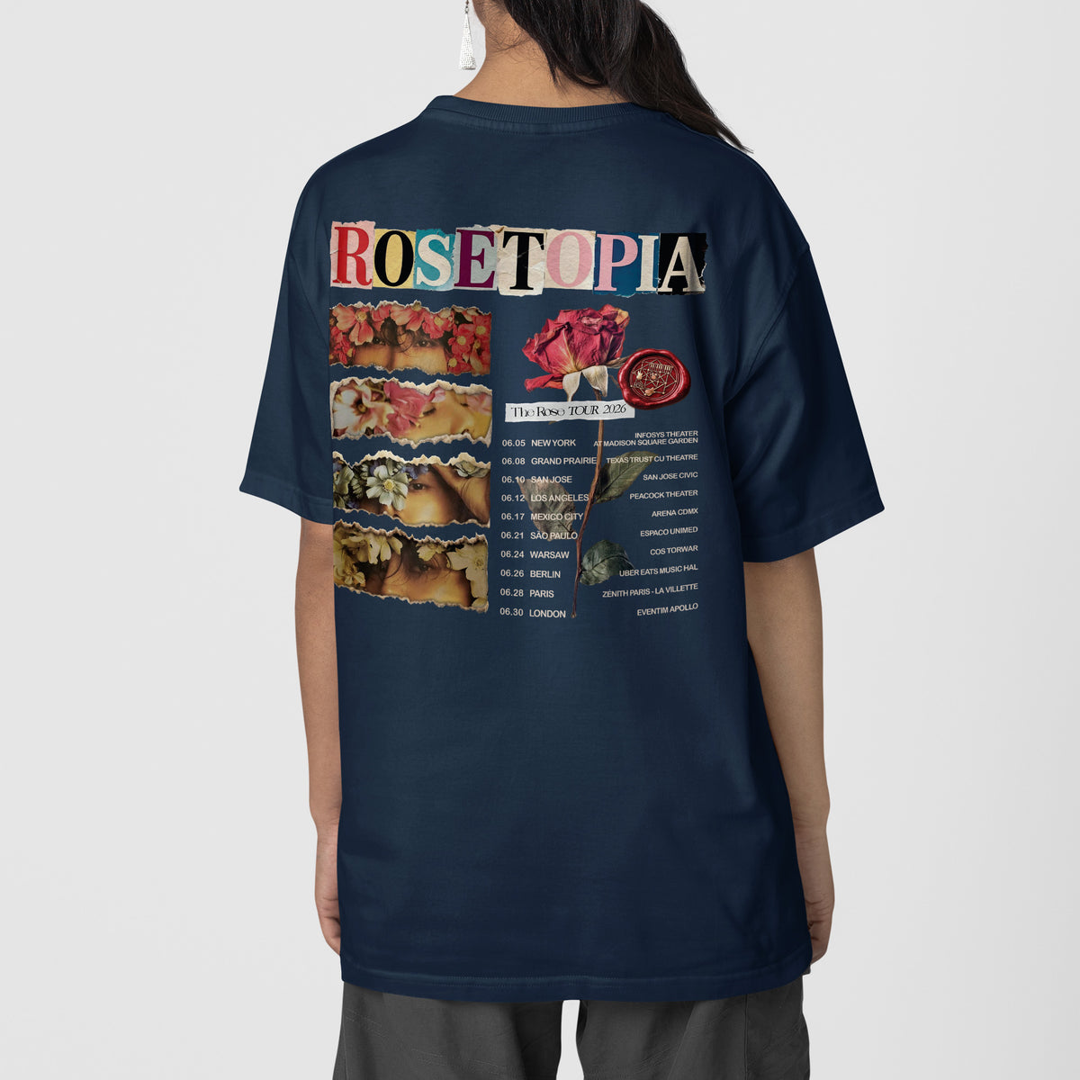 The Rose Tour 2026 T-Shirt - Back view, Y2K kpop concert tee