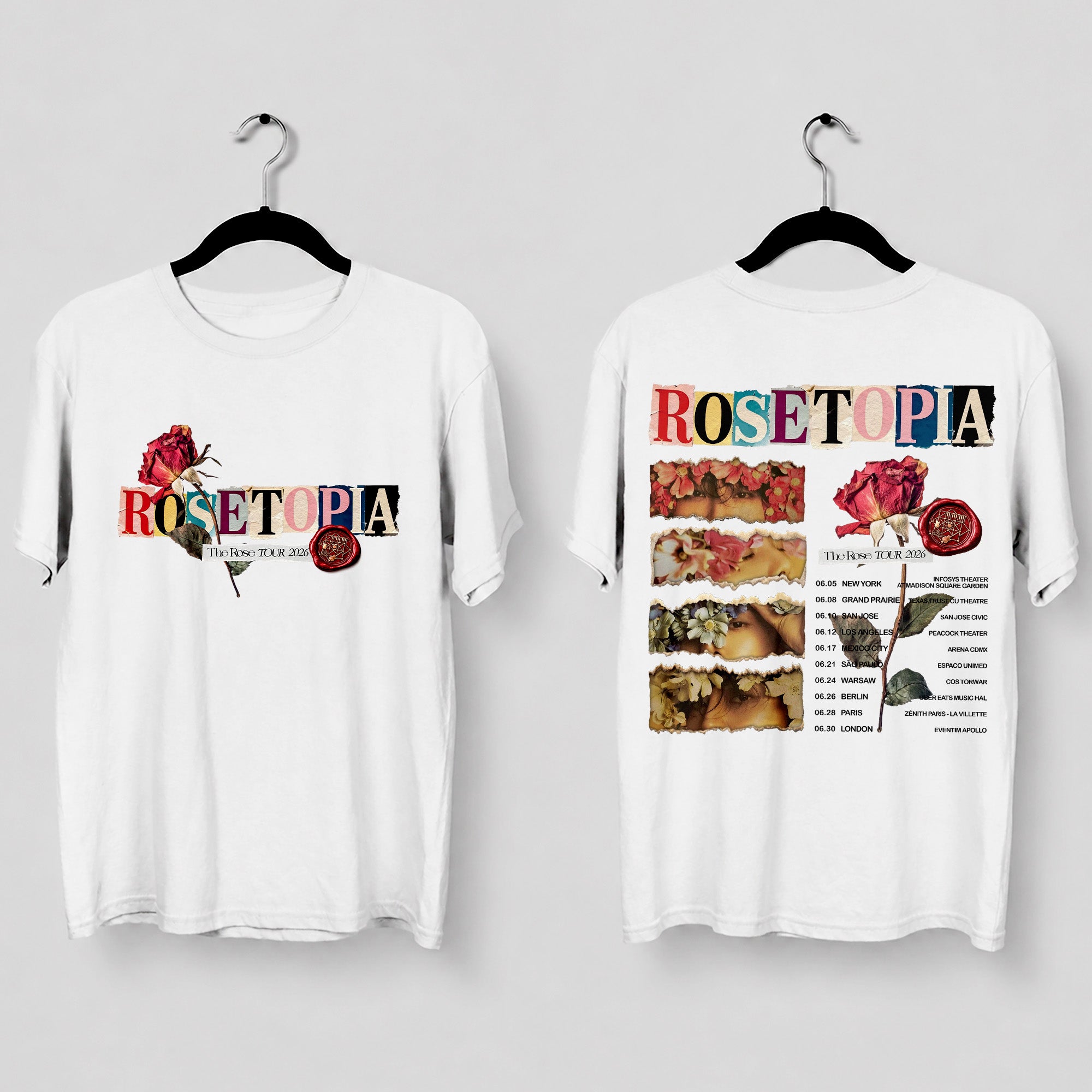 The Rose Tour 2026 T-Shirt - Main view, Y2K kpop concert tee