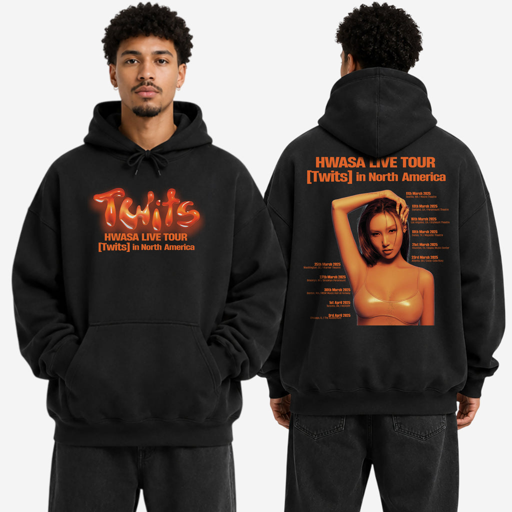 HWASA Twits World Tour 2025 Hoodie - Men view, Y2K kpop concert hoodie