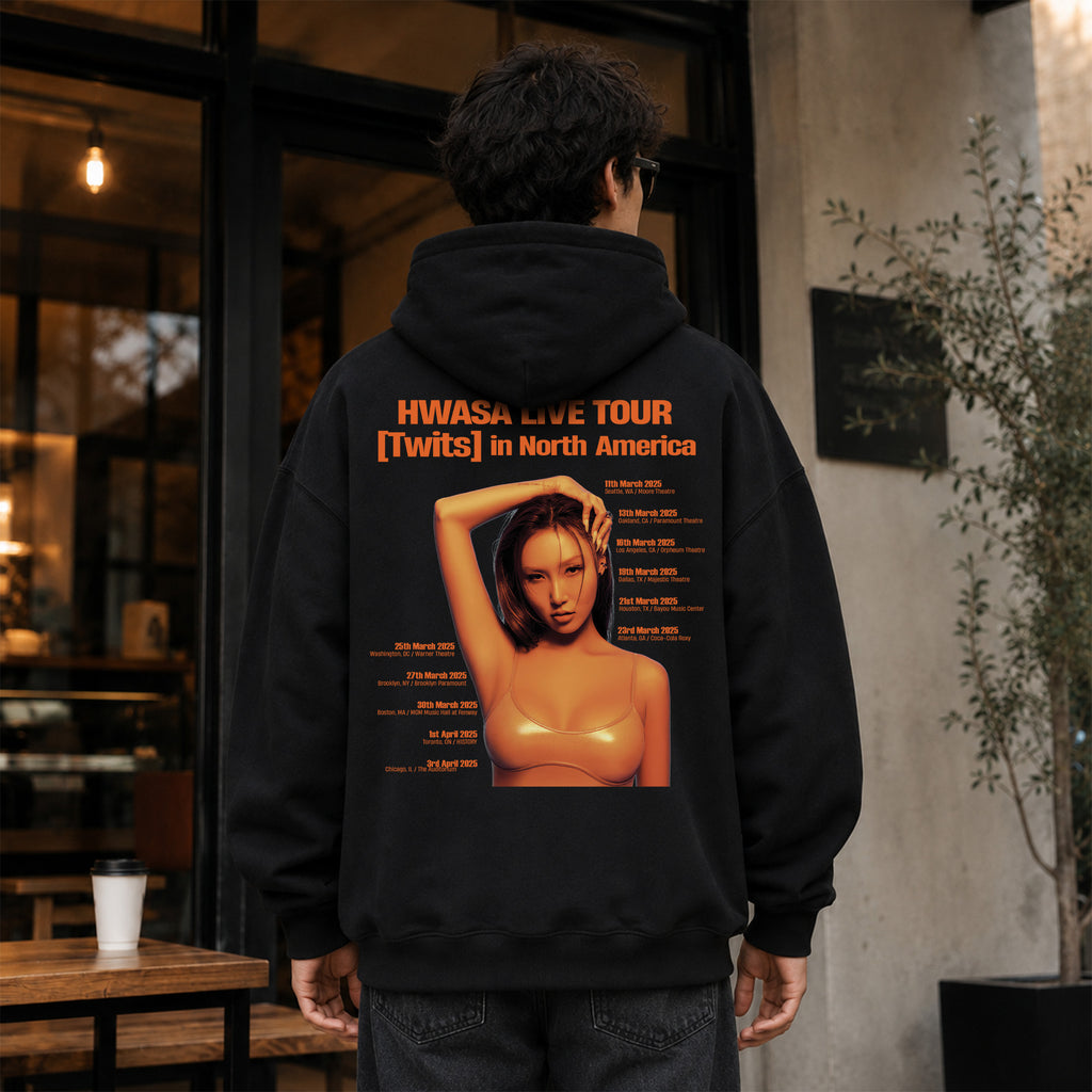 HWASA Twits World Tour 2025 Hoodie - Men Back view, Y2K kpop concert hoodie