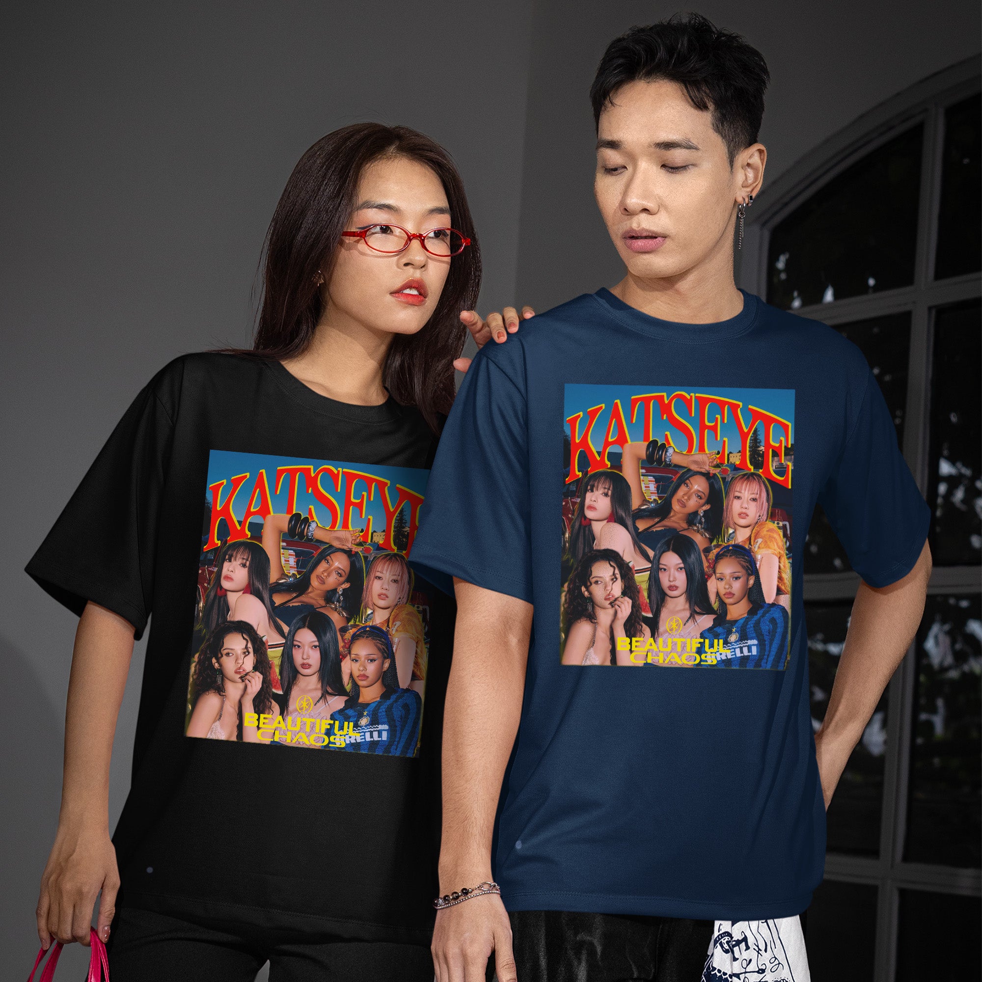 KATSEYE Beautiful Chaos T-Shirt - Couple view, Y2K kpop concert tee