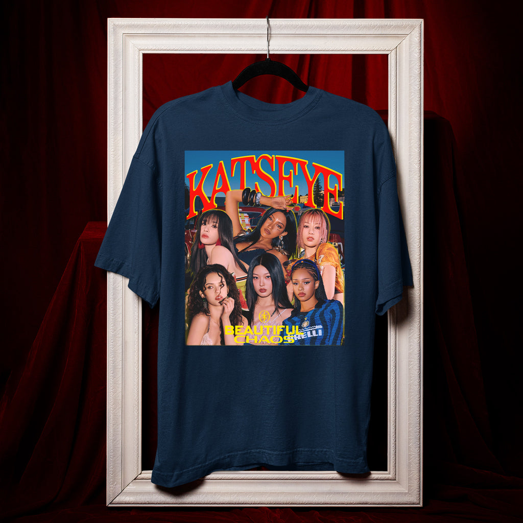 KATSEYE Beautiful Chaos T-Shirt - Hang view, Y2K kpop concert tee