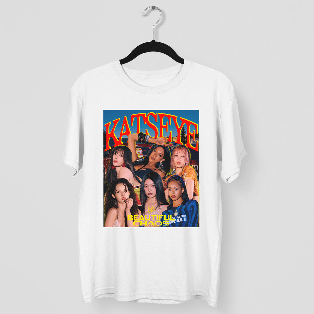 KATSEYE Beautiful Chaos T-Shirt - Main view, Y2K kpop concert tee