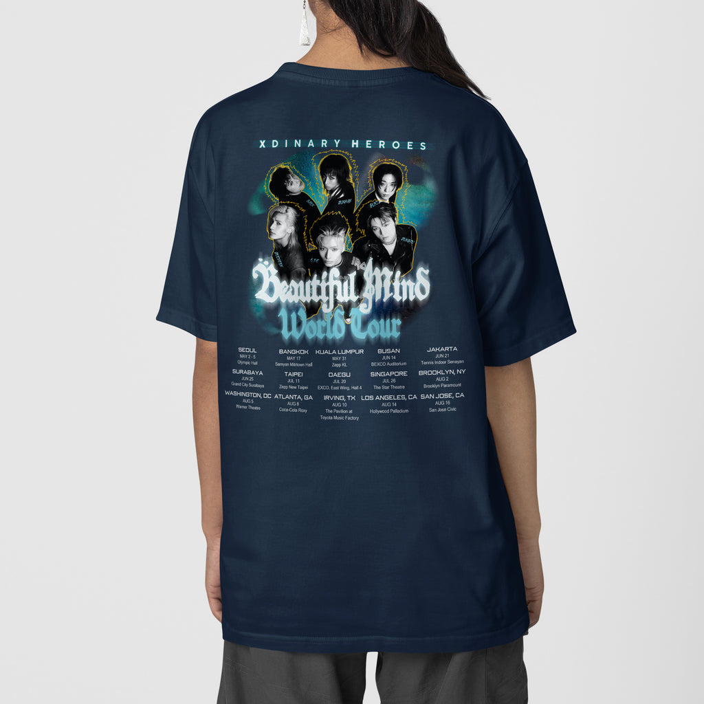 XDINARY HEROES Beautiful Mind 2025 T-Shirt - Back view, Y2K kpop concert tee