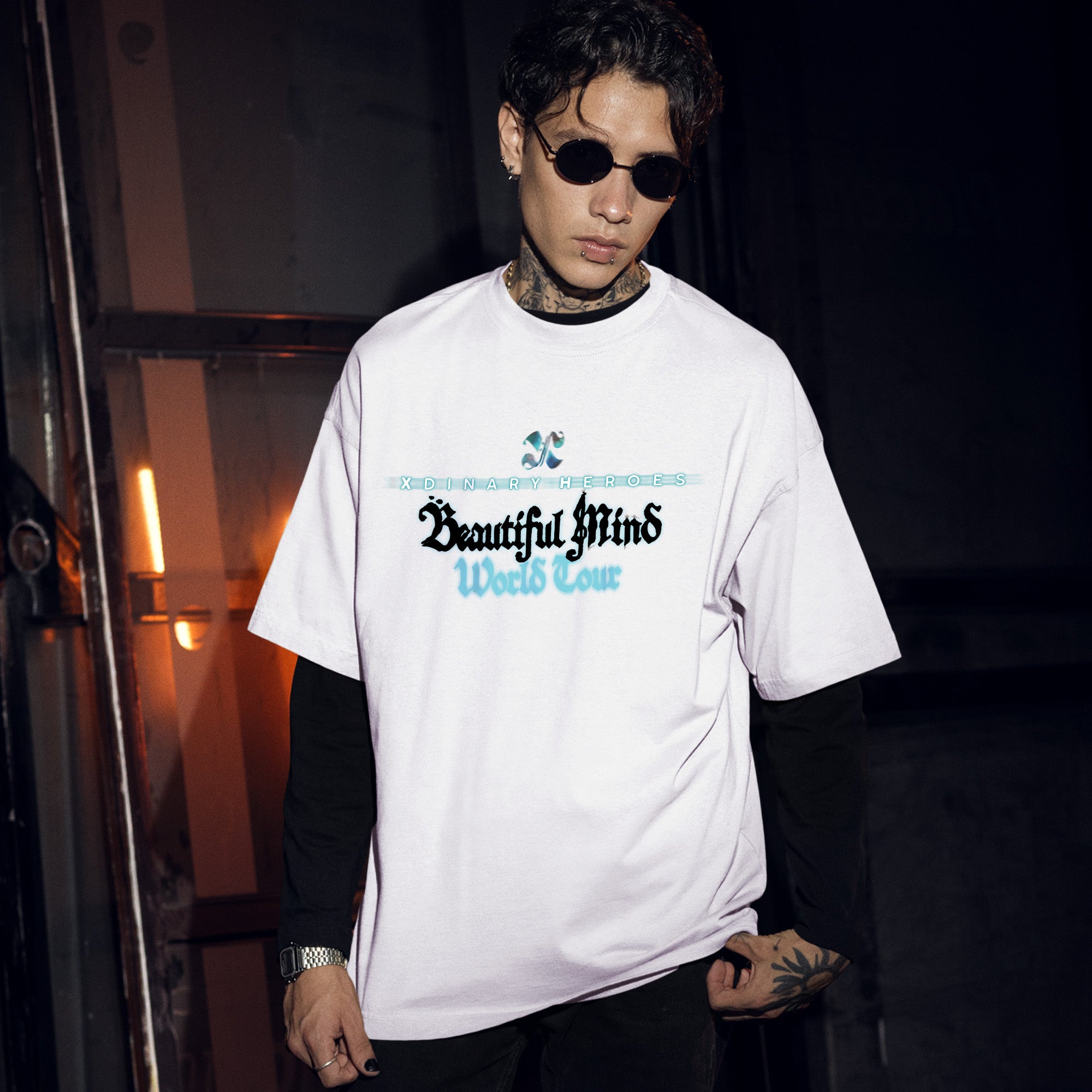 XDINARY HEROES Beautiful Mind 2025 T-Shirt - Men Front view, Y2K kpop concert tee