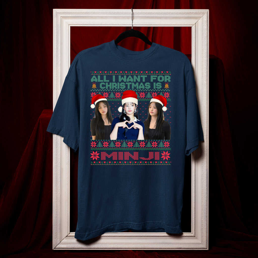 All You Want For Christmas Is Minji T-Shirt - Hang view, Y2K kpop concert tee