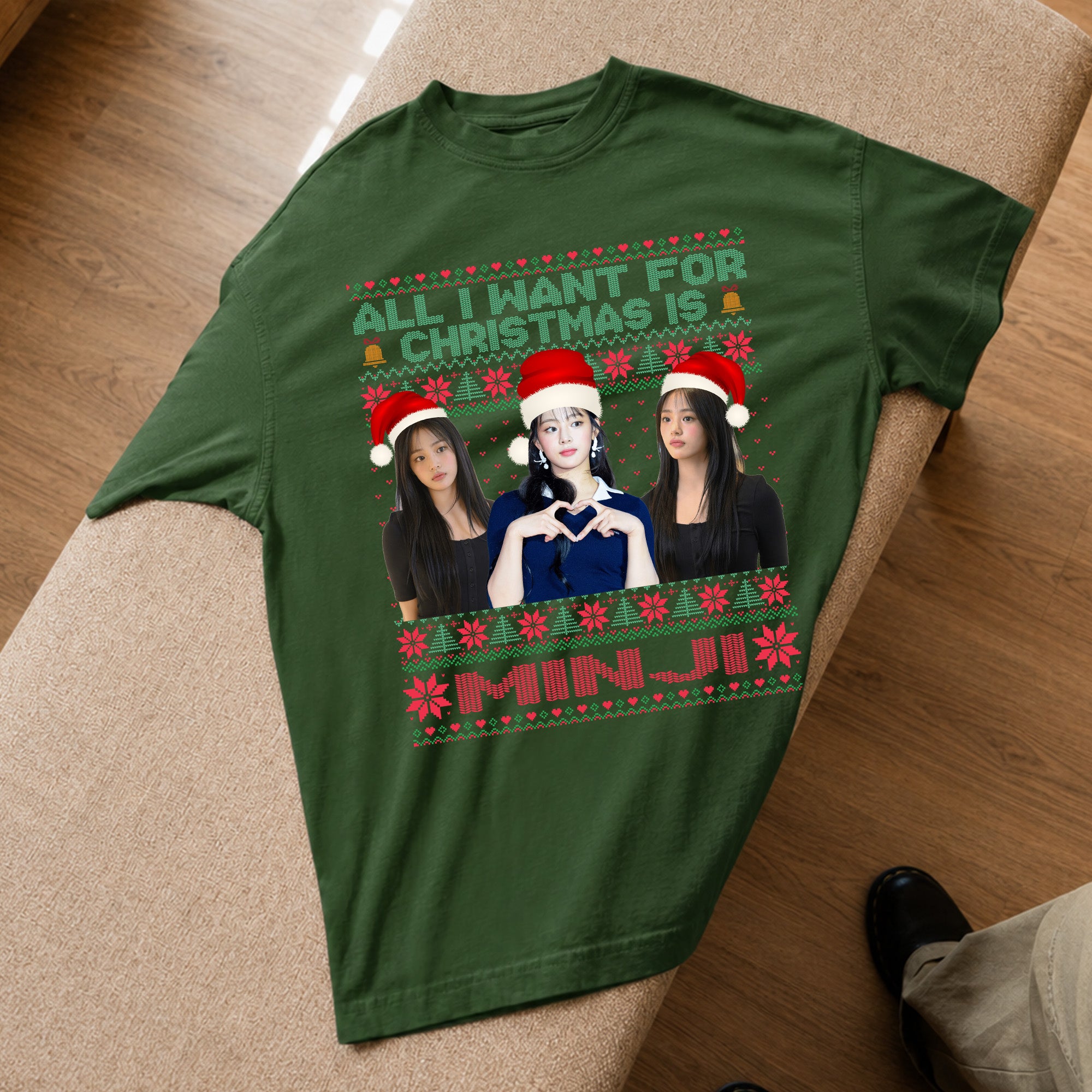 All You Want For Christmas Is Minji T-Shirt - Spread view, Y2K kpop concert tee